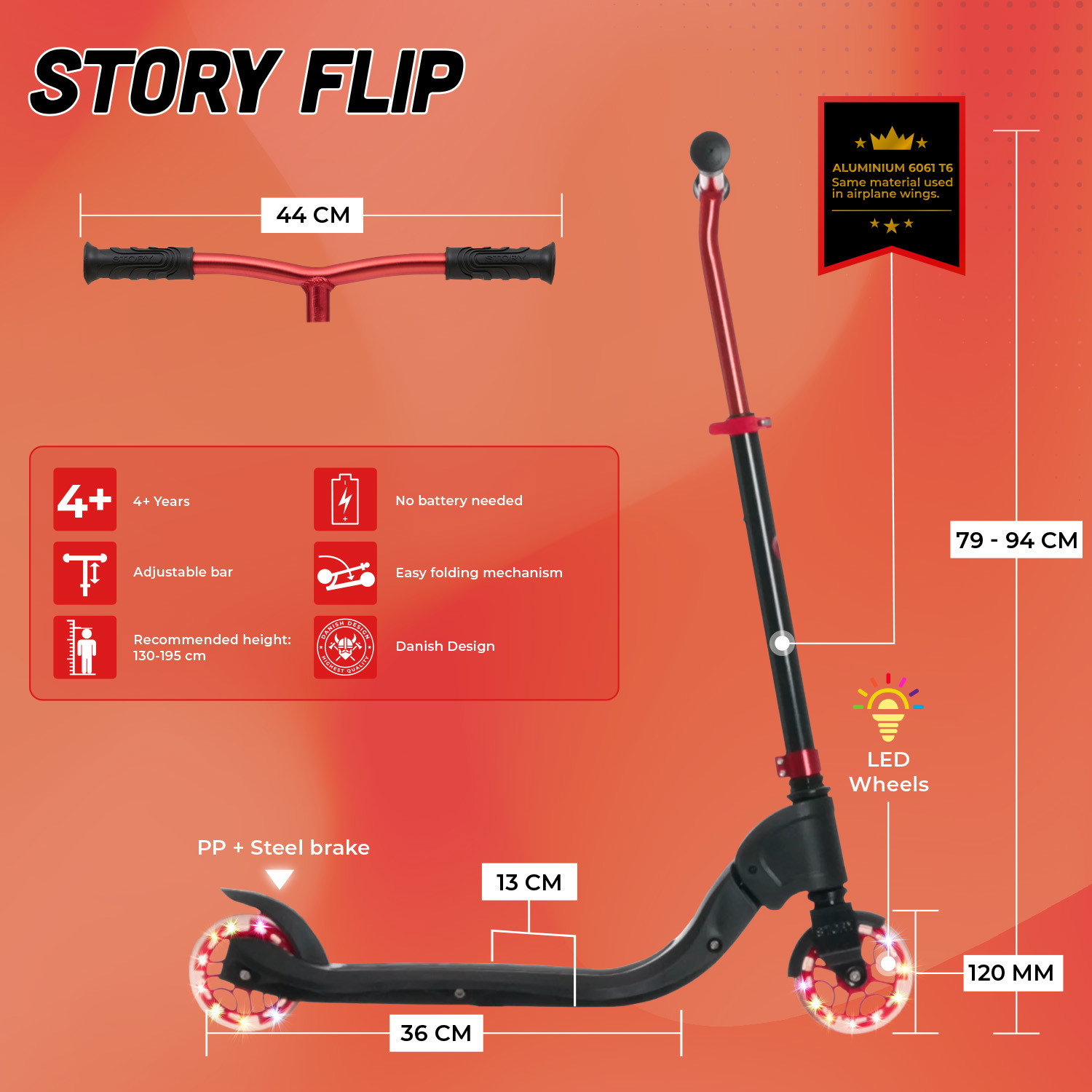 Story Flip Sammenleggbar LED Sparkesykkel