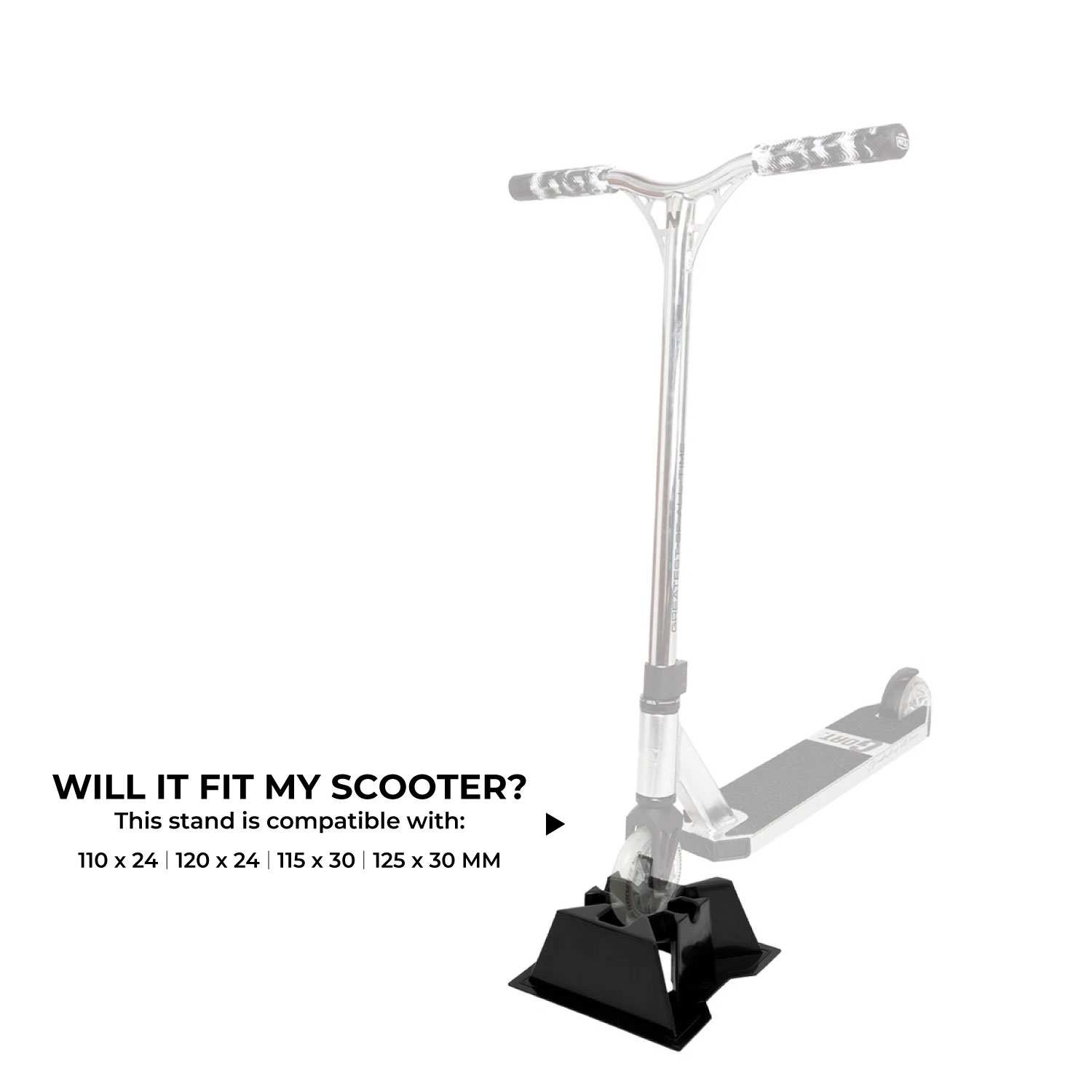 NKD Pro sparkesykkelstativ – stabil holder for 110–125 mm hjul, 24/30 mm bredde